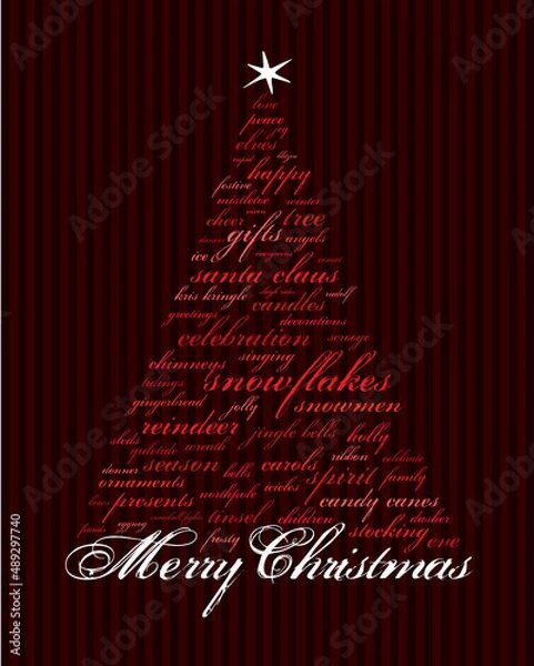 Fototapeta happy holidays and other words in the shape of a christmas tree