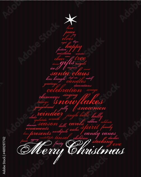 Fototapeta happy holidays and other words in the shape of a christmas tree