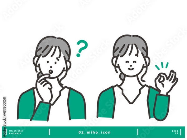 Obraz 悩んでいる表情と解決して笑顔の表情の女性アイコンイメージベクター素材