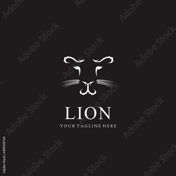 Obraz Lion head simple logo with black background. Vector illustration template design