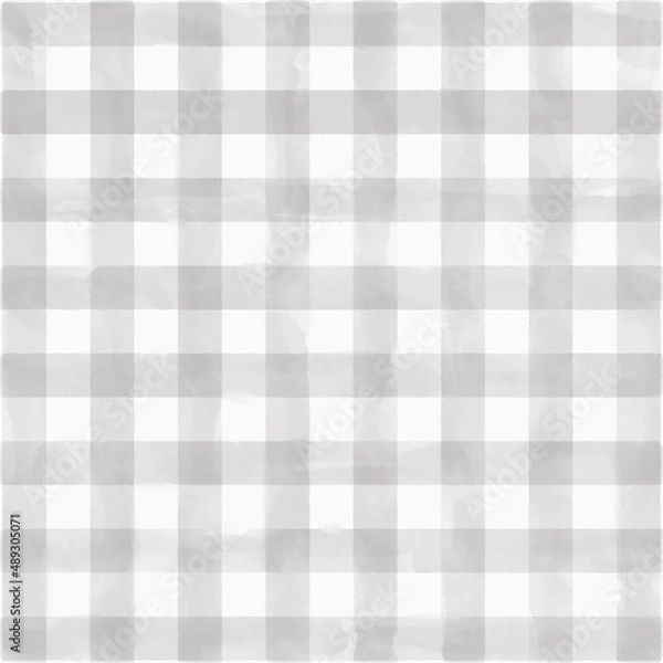 Obraz 水彩描きの大きなチェック柄(グレー)