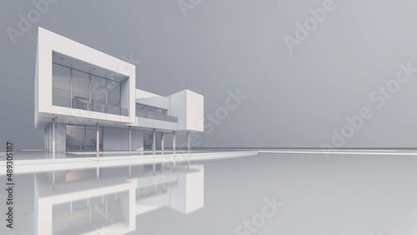 Fototapeta 3D rendering illustration of modern house with shadow reflection