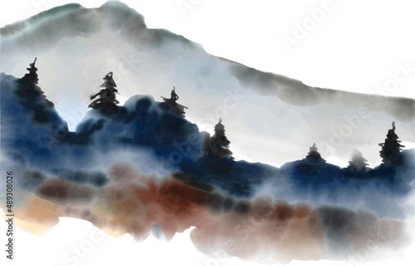 Fototapeta Watercolour style background of a mountain landscape