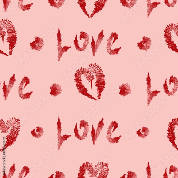 Obraz Vector seamless pattern with text LOVE on pink background