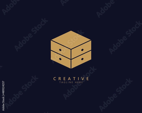 Obraz modern furniture logo. gold texture.simple,unique logo for corporate branding and graphic design .chair,table,cupboard,lamp icon. vector illustration