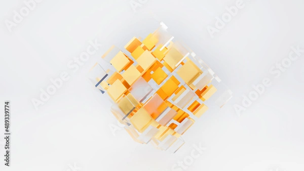 Obraz Cube with separated elements in Glassmorphism  style 3d render