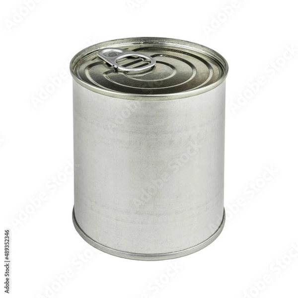 Fototapeta Metal tin can as packing way foods fruits Vegetables legumes tuna meat easy open, isolated on white background