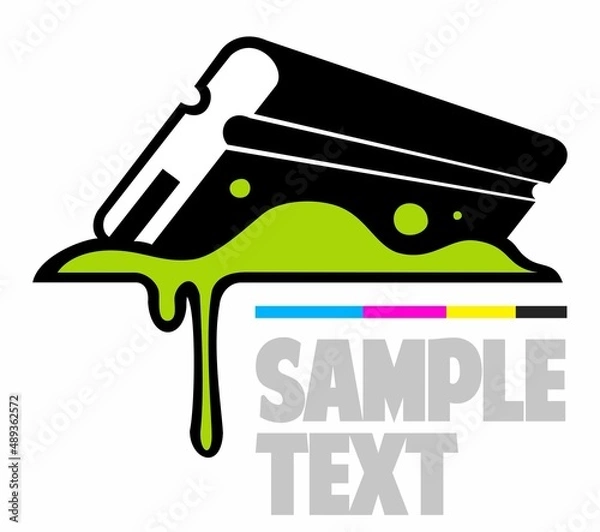 Obraz Silk screen printing vector logo template, squeegee, rubber blade with paints.