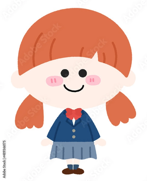 Fototapeta 制服を着たにっこり笑顔のかわいい女の子のイラスト。スカートをはいているバージョン。