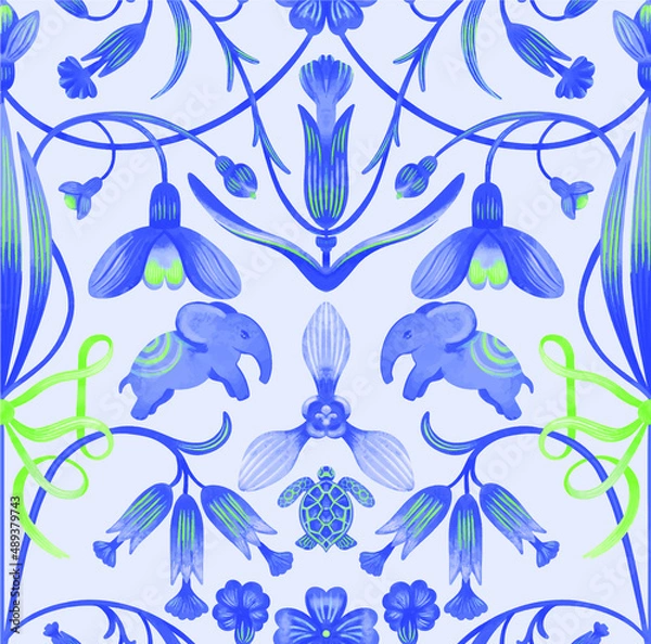 Fototapeta vector seamless ornaments patterns classic with elephants in indian style bright cheerful elegant for wallpaper for surface design