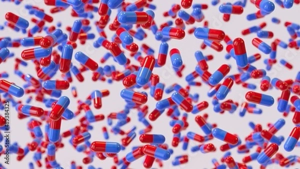 Fototapeta 3d render capsules pills red and blue