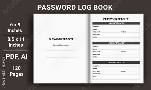 Obraz Password Log Book Template. Set of Password Log Template. Password Tracker Template. Password Tracker Logbook. password notebook. Printable Password Log A4 Size Easily Editable. Minimalist planner