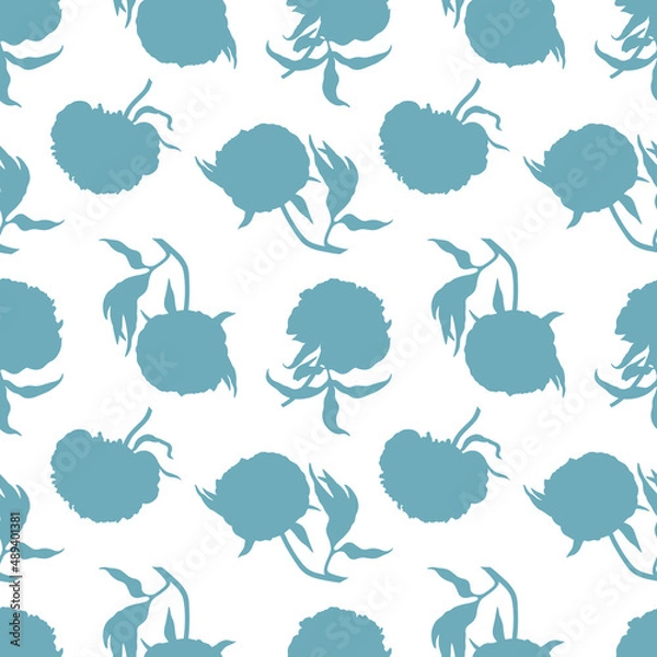Fototapeta seamless pattern with blue silhouettes of peonies