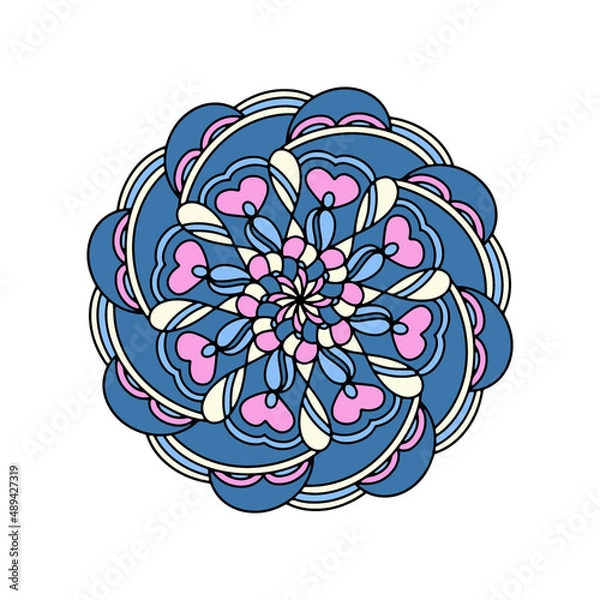 Fototapeta Colored mandala. Ornamental round doodle flower isolated on white background. Geometric circle element.