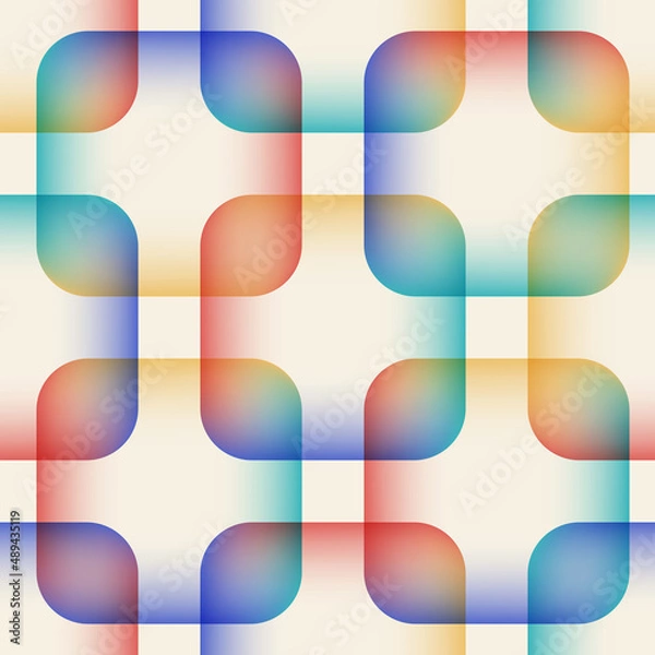 Fototapeta Abstract multicolored seamless pattern of overlapping transparent squares with rounded corners with multicolored gradient fill. Vector illustration.