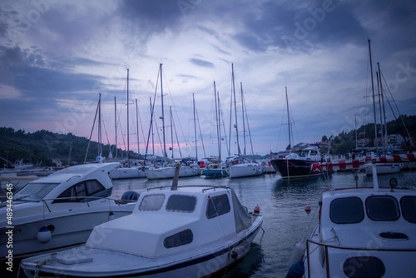 Obraz Boat in the dock sunset