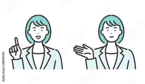 Fototapeta スーツを着た若いビジネスウーマンのポーズセット