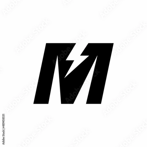 Fototapeta Initial letter M logo with lightning
