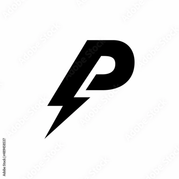 Obraz Initial letter P logo with lightning