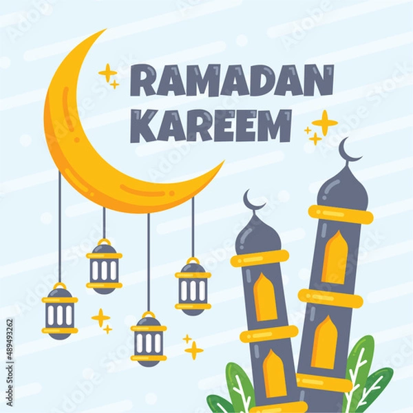 Obraz Ramadan Kareem greeting Concept with mosque, moon and lanterns illustration