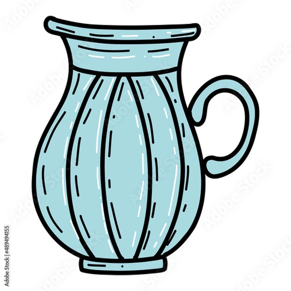 Fototapeta Cute flower pot or vase in doodle style. Spring collection with cute hand-drawn vase. Interior, home decor