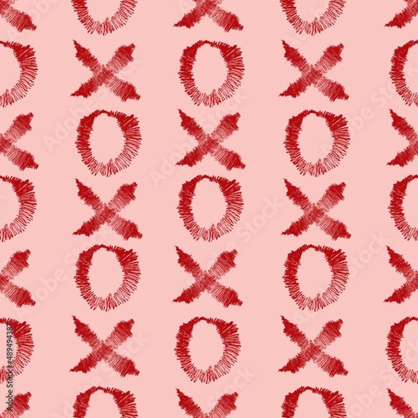 Obraz Vector seamless pattern with XOXO. Hipster symbols of hugs and kisses. on pink background