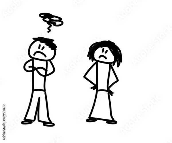Fototapeta The couple quarrel and fight. Sketch. Vector illustration.