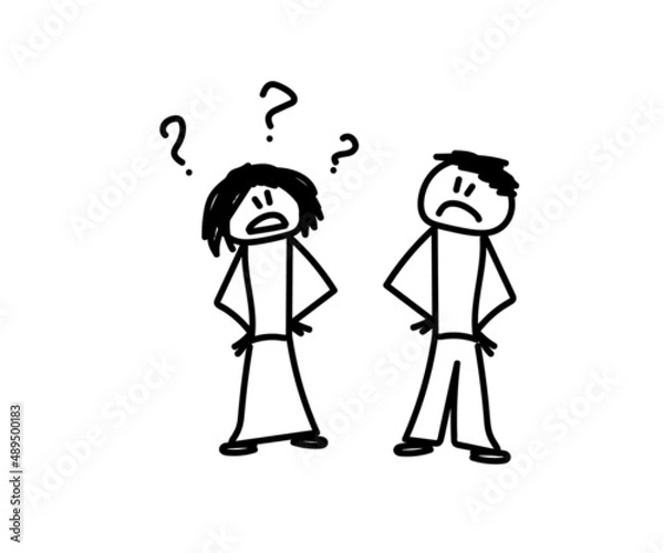 Fototapeta The couple quarrel and fight. Sketch. Vector illustration.