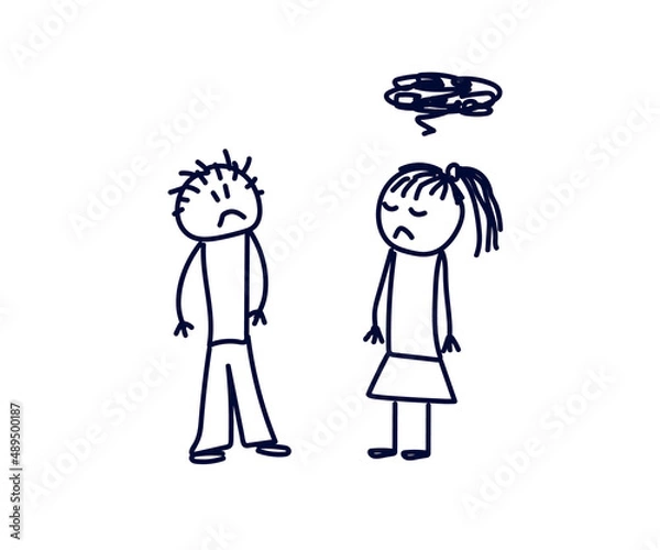 Fototapeta The couple quarrel and fight. Sketch. Vector illustration.