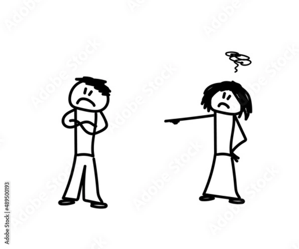 Fototapeta The couple quarrel and swear. Sketch. Vector illustration.