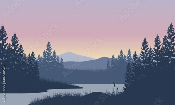 Obraz Great mountain view at dusk from the lakeside