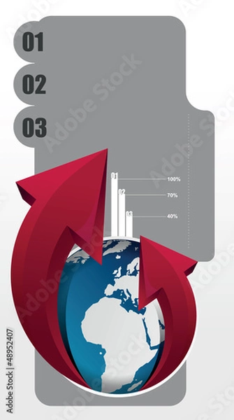 Fototapeta Vector business background with globe and arrows