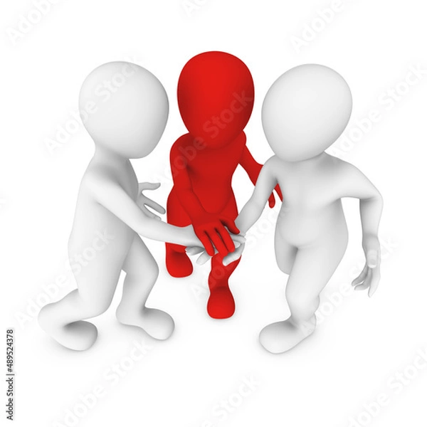 Obraz Red leader with his team. Teamwork concept.