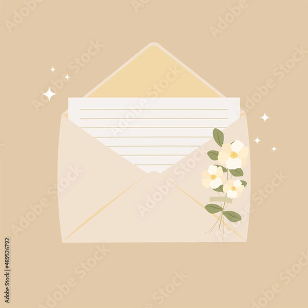 Obraz An envelope with a letter inside and flowers.