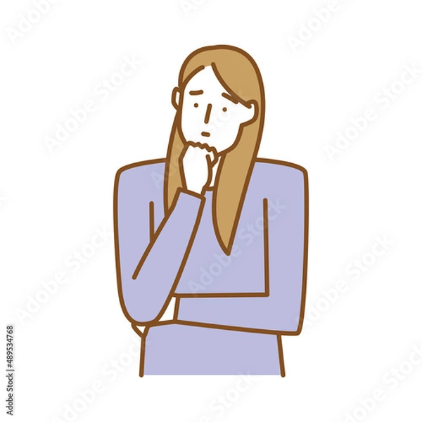 Obraz アゴに手をあてうつむき落ち込む女性