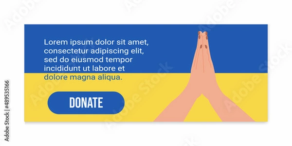Fototapeta Web banner with hands folded in praying gesture to stop the war at Ukraine. Peaceful releasing of the conflict. Russia and Ukraine war. Vector illustration