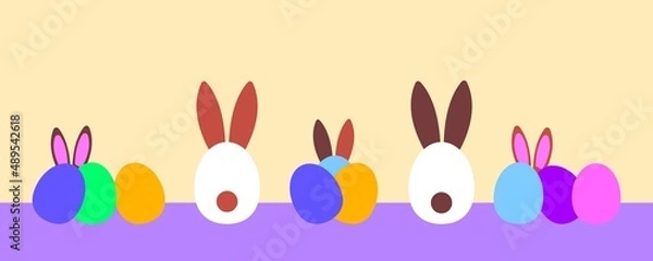 Obraz Happy Easter banner. Trendy Easter design with typography, eggs and bunnies. 