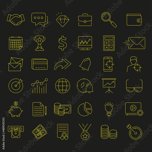 Fototapeta Set of marketing and finance vector line icons, signs and symbols in flat design with elements for mobile concepts and web apps. Collection of modern marketing and finance infographic and pictogram.