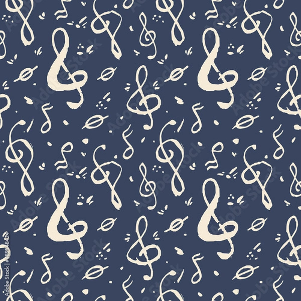 Fototapeta Seamless background with music notes and treble clef. Monochrome.