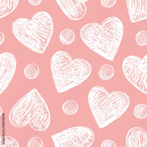 Fototapeta Seamless pattern with hearts in pink and white colors.
