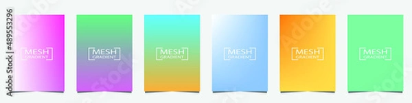 Obraz Abstract 6 fluid shapes mesh gradient colors backgrounds set. Modern vector template for brochure, flyer, cover, catalog, poster etc in A4 size. Colored fluid graphic composition. Editable vector
