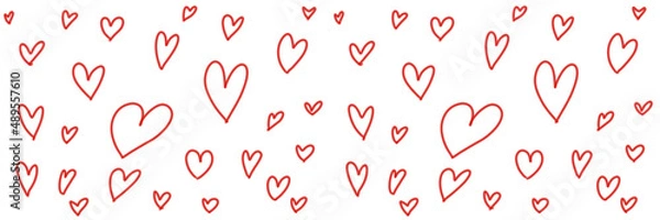 Obraz red line draw around red heart icon on paper white background, hand draw shape symbol love, design elements isolated for love wedding, valentine day or mother day, copy text card, illustration