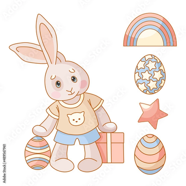 Fototapeta Easter Bunny. Set of elements in a flat style. Baby vector illustration.
