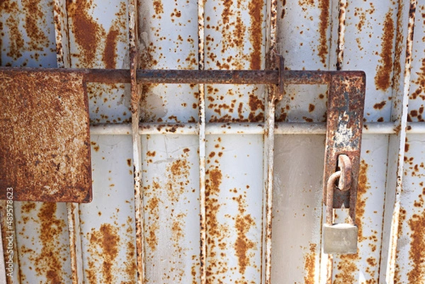 Fototapeta rusty gate with closed padlock