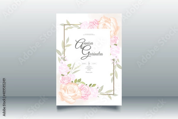 Obraz Wedding invitation card template set with beautiful floral leaves Premium Vector	
