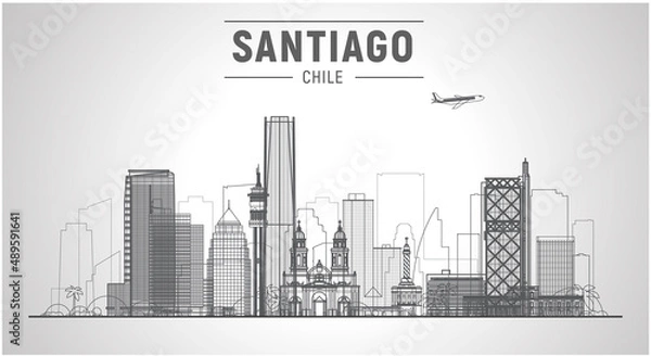 Obraz Santiago de Chile city skyline on a white background. Flat vector illustration. Business travel and tourism concept with modern buildings. Image for banner or website.