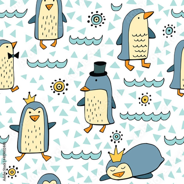 Fototapeta Seamless pattern with penguins. Winter image for your designs.
