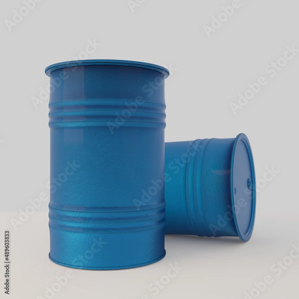 Fototapeta 3d rendering, two blue barrels for oil, composition for presentation or news about energy resources