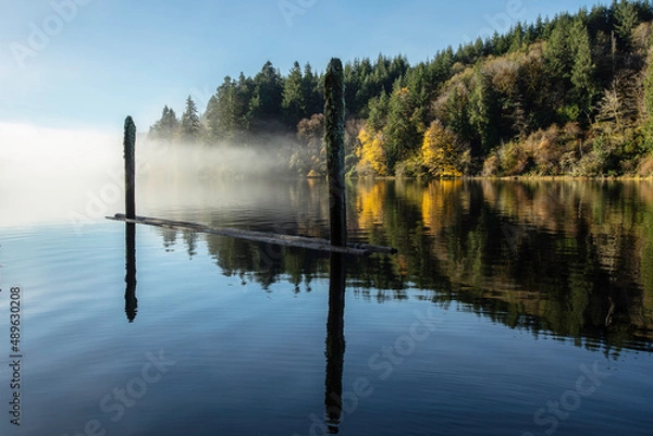Fototapeta Dock Pilings and Lake Reflections