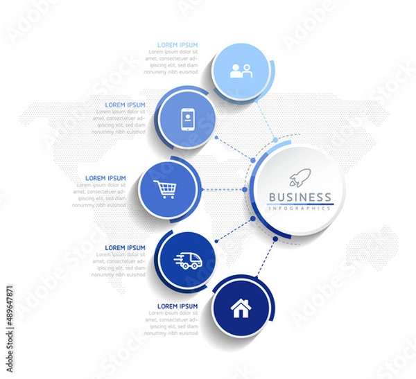 Fototapeta Vector illustration, infographics design, template, marketing, information, with 5 options or steps